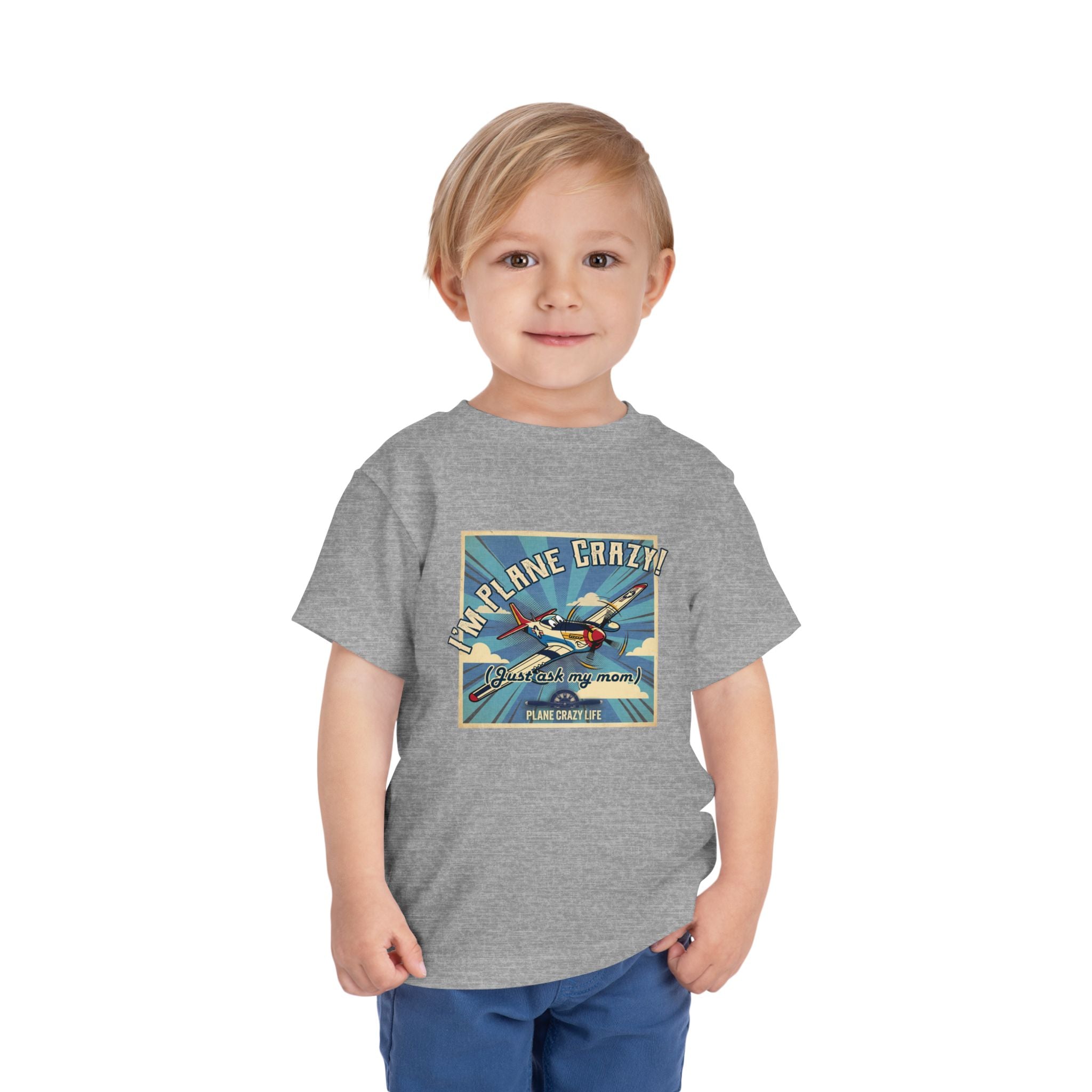 Toddler Plane Crazy Tee — 'I'm Plane Crazy! (Just Ask My Mom)' Vintage Airplane Shirt