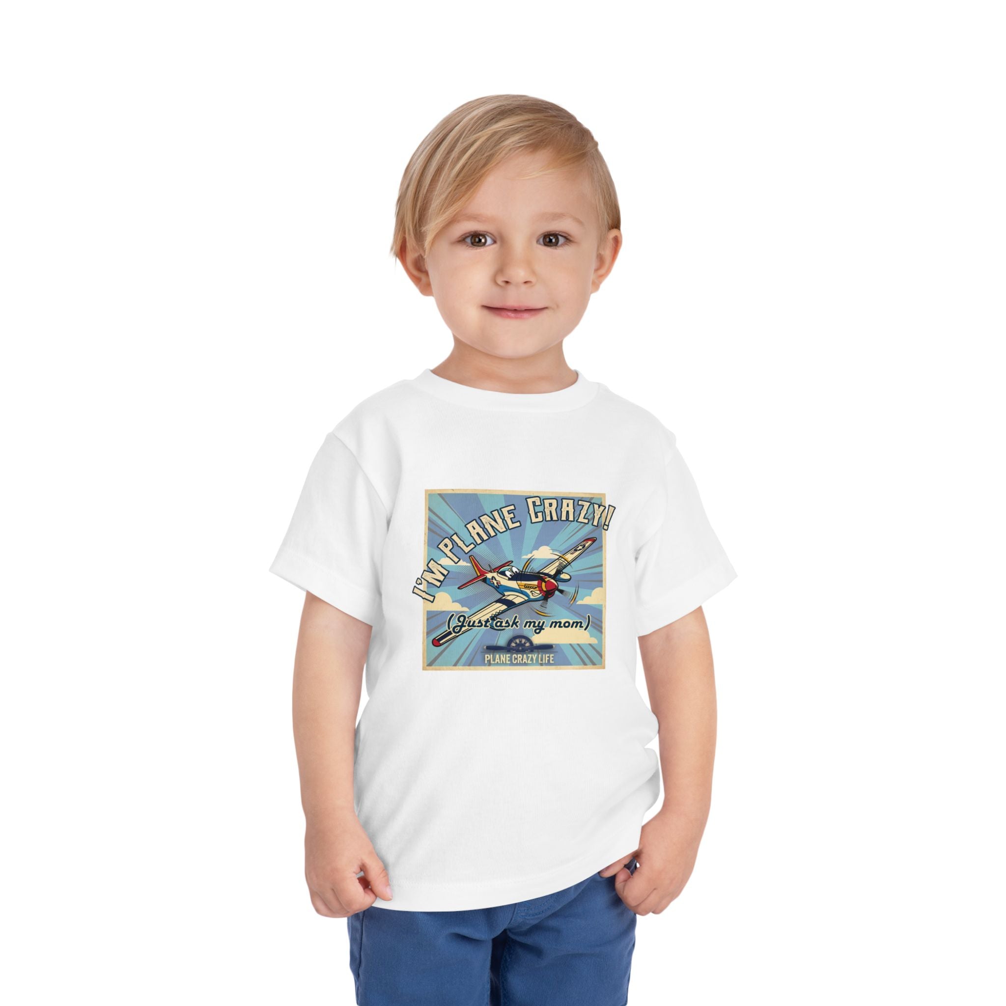 Toddler Plane Crazy Tee — 'I'm Plane Crazy! (Just Ask My Mom)' Vintage Airplane Shirt