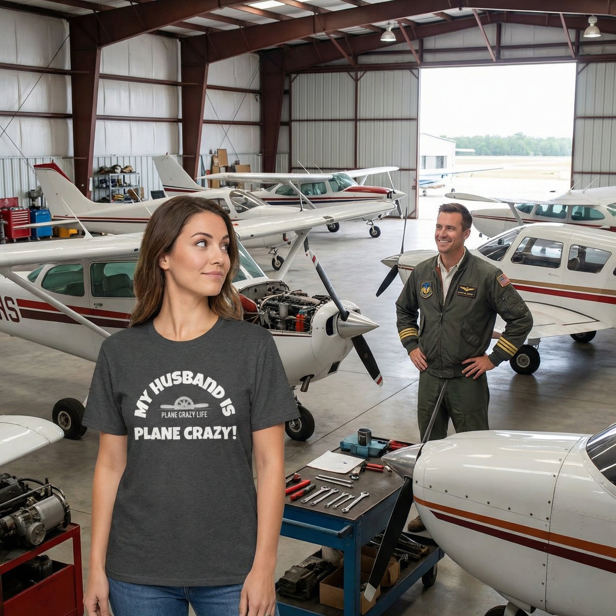 My Husband Is Plane Crazy T-Shirt — Funny Pilot Aviation Gift