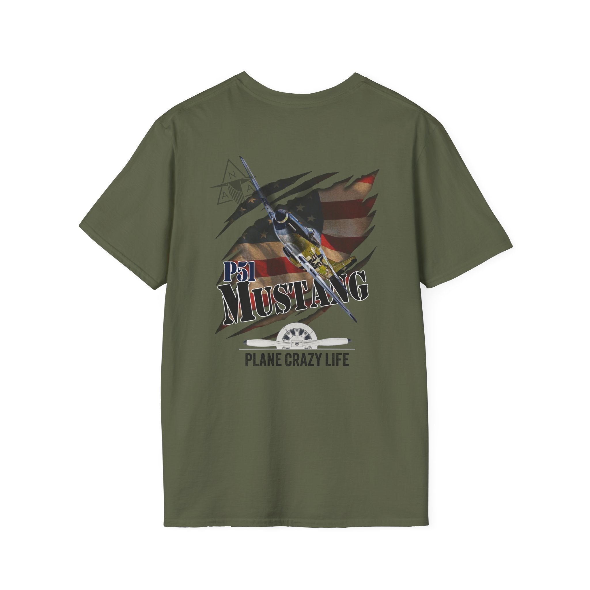Mustang Fighter Plane T-Shirt — “Plane Crazy Life” Vintage Aviation Graphic