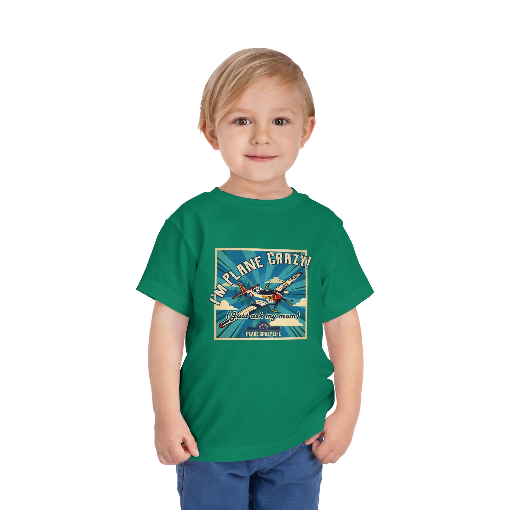Toddler Plane Crazy Tee — 'I'm Plane Crazy! (Just Ask My Mom)' Vintage Airplane Shirt