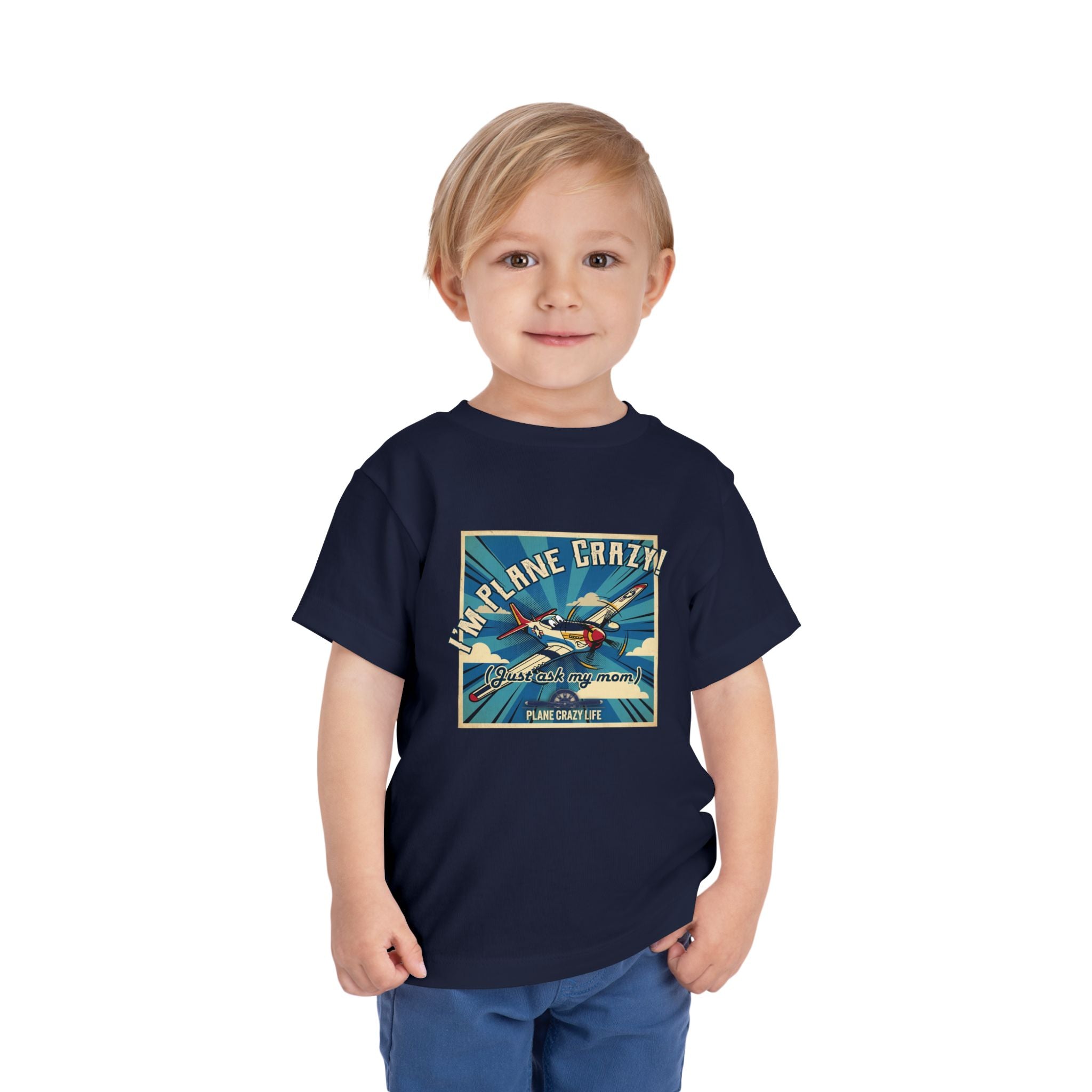 Toddler Plane Crazy Tee — 'I'm Plane Crazy! (Just Ask My Mom)' Vintage Airplane Shirt
