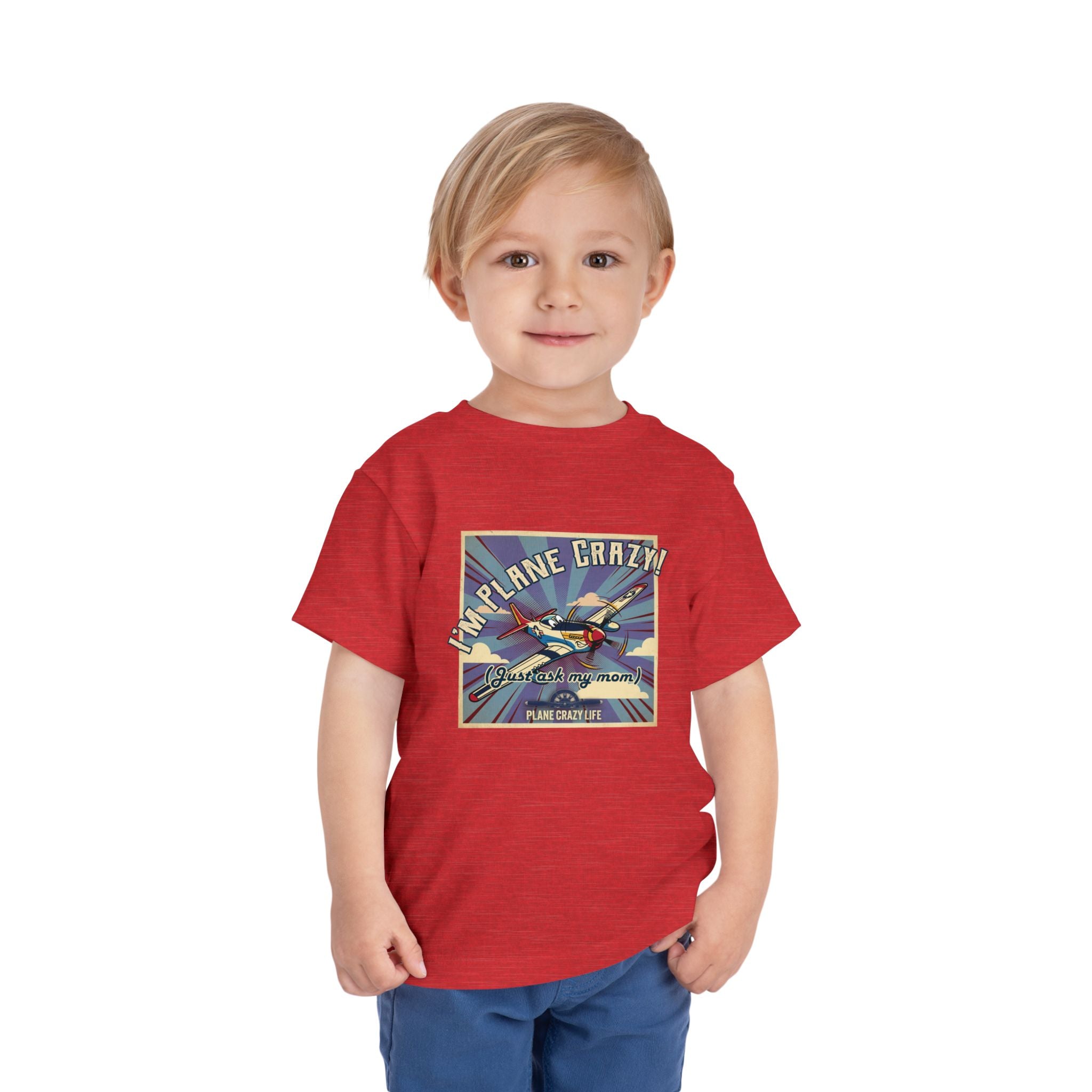 Toddler Plane Crazy Tee — 'I'm Plane Crazy! (Just Ask My Mom)' Vintage Airplane Shirt