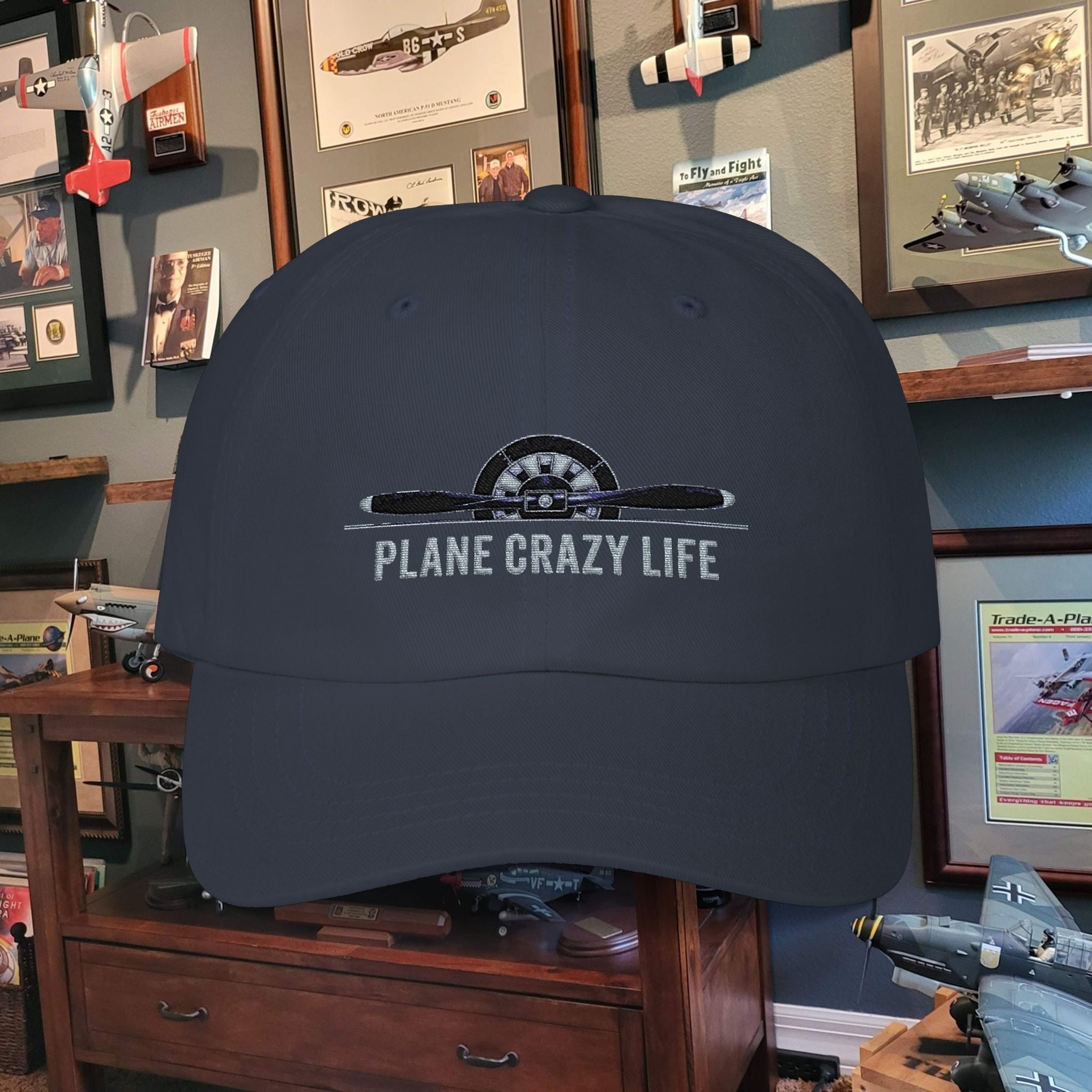 Plane Crazy Life Dad Cap — Vintage Airplane Pilot Hat DARK COLORS